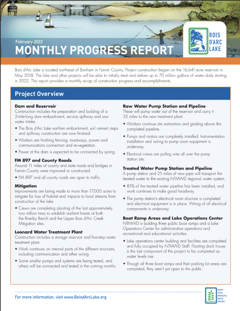 Bois d'Arc Lake Monthly Report Example